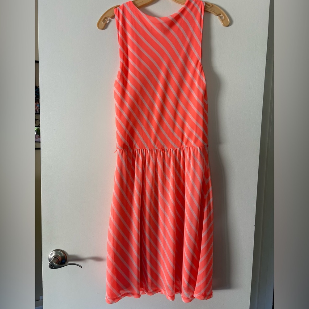Express Neon Orange Striped Cowl Neck Knee Length Dress S Summer Preppy Indie - Picture 3 of 8